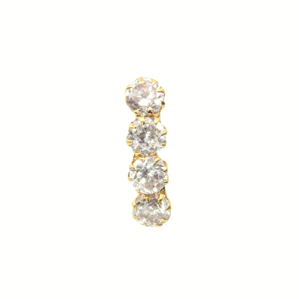 Vertical Style 4 Stone White CZ 14k Real Gold Indian nose ring Push Pin - Image 2