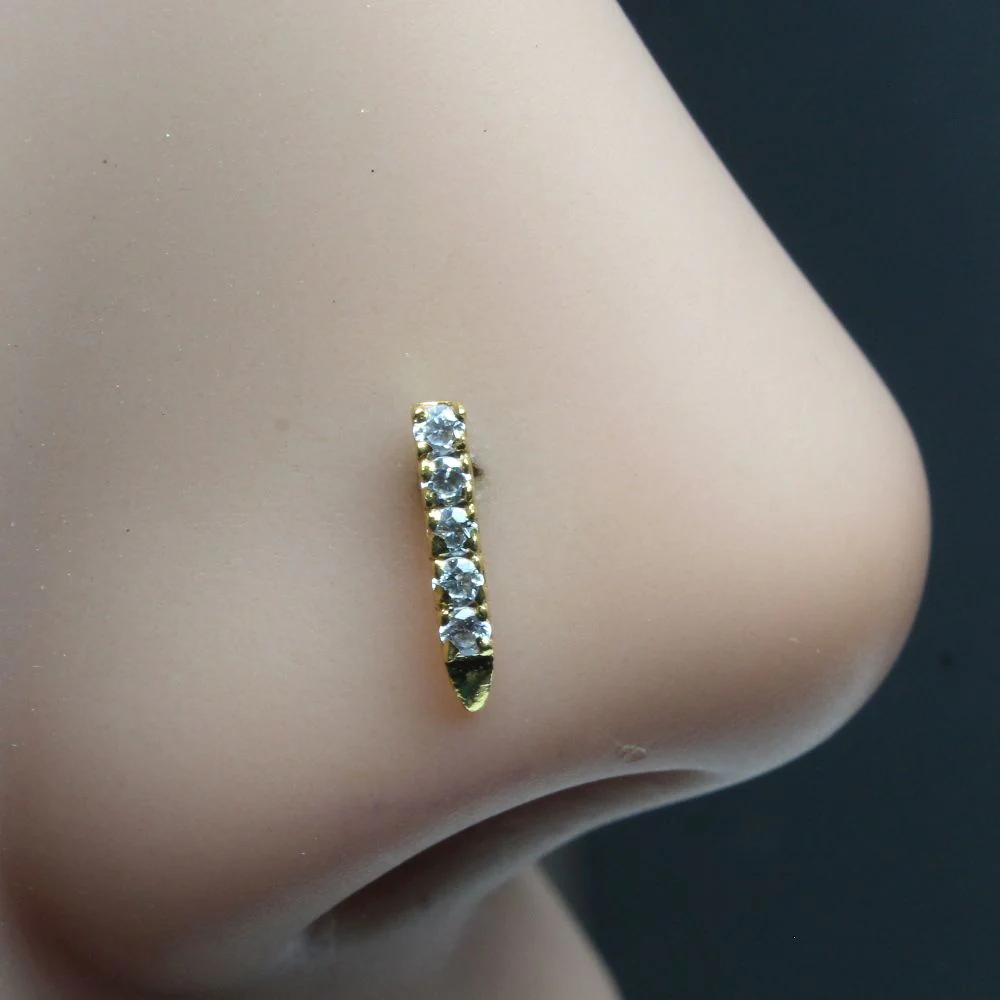 White CZ vertical bar nose pin