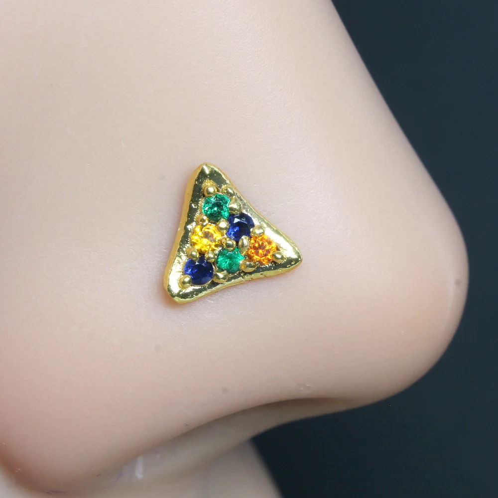 Women triangle corkscrew nose pin