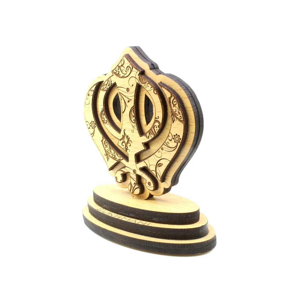 Wooden Sikh Symbol Khanda Car Decorative Showpiece - Religious Decorative Gift - Image 3
